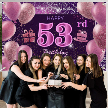 53Rd Birthday Decorations For Girls Happy Birthday Banner Pink Decorations For A Party Birthday Backdrop For Women