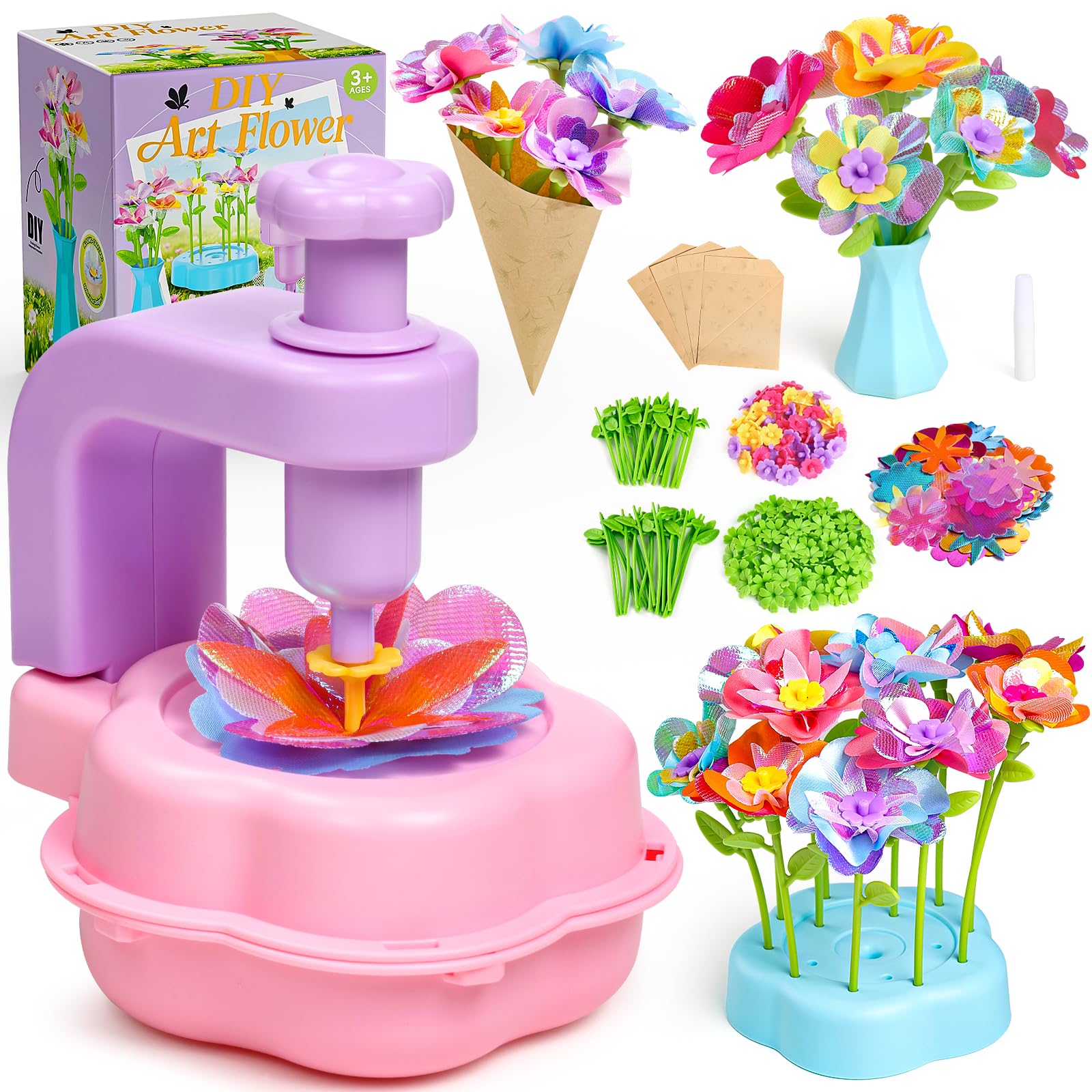 Scvcid Fabric Bouquet Toys Include Extra Accessories Set, Arts and Crafts for Kids Ages 3-12, DIY Flower Craft Kits for Toddler,