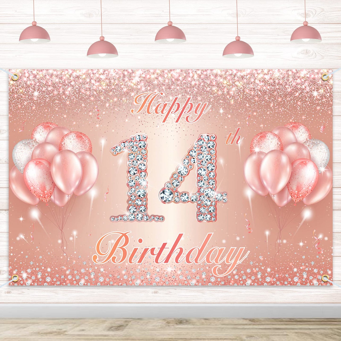 Happy 14Th Birthday Banner Backdrop - 14 Birthday Party Decorations Supplies For Girls Or Boys - Rose Gold 4 X 10Ft