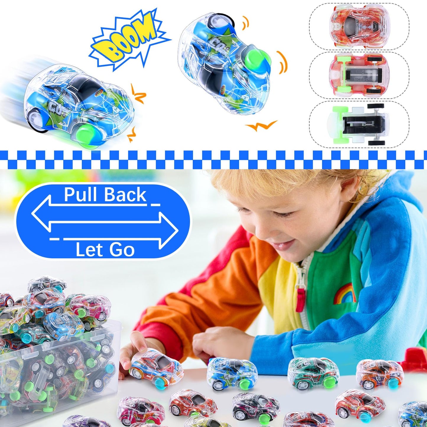 Derte 45 Pieces Mini Pull Back Cars For Kids Racing Vehicles Toys Bulk With Storage Box Party Favor Supplies Classroom Prizes Tr