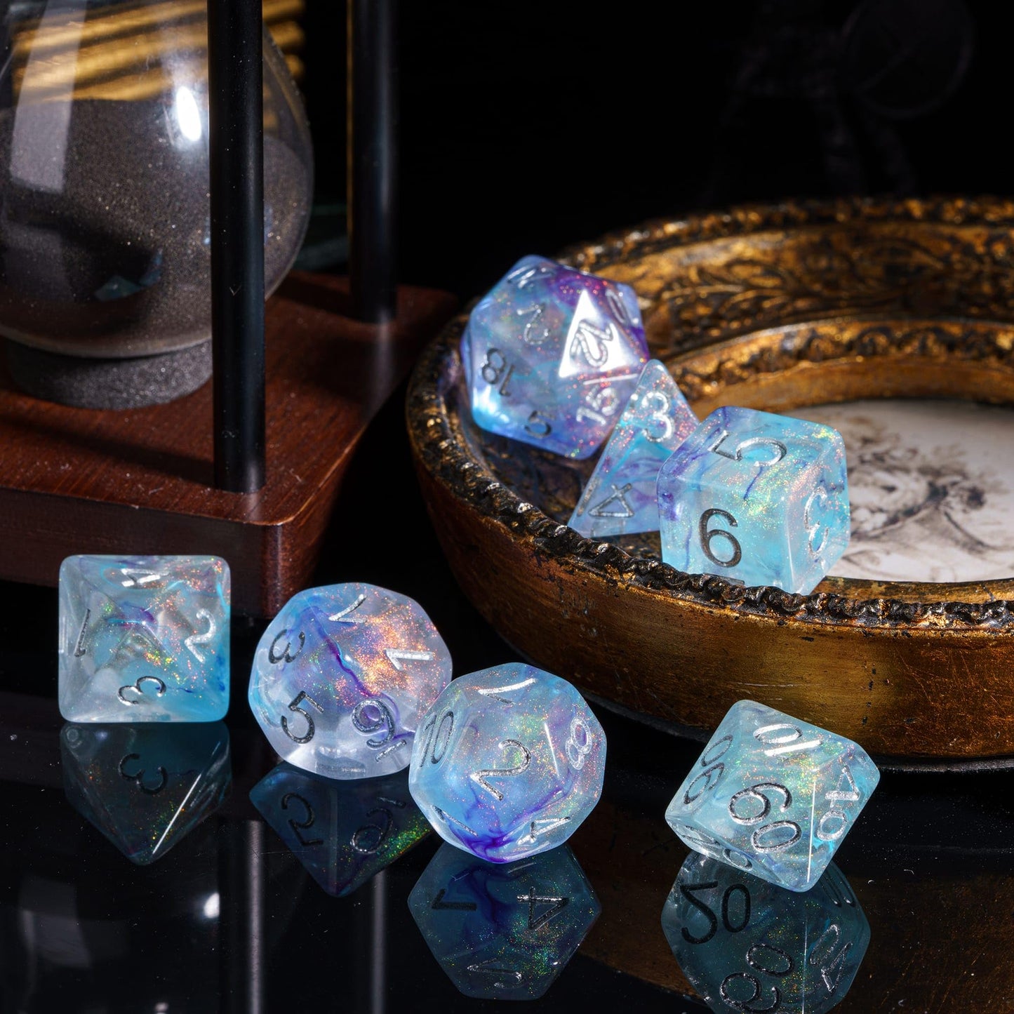 Udixi 7Pcs Polyhedral Dice Set D&D With Glitter And Cyan Swirls Dnd Dice For Dungeons And Dragons Role Playing Games (Purple Cya