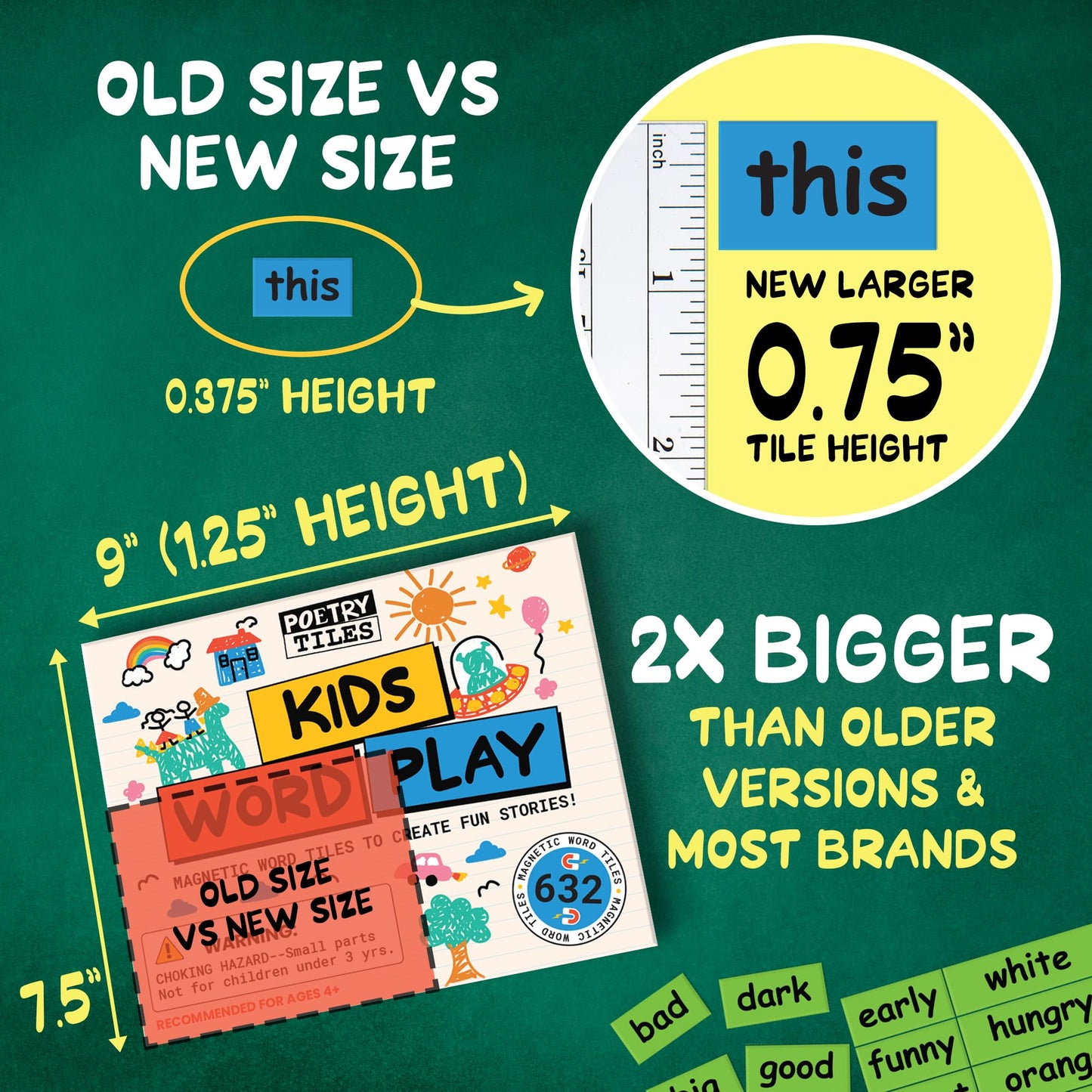 Poetry Tiles - Kids Word Play - 632 Fridge Magnets For Kids - Explore Sentence Building, Writing, And Imaginations With Magnet W