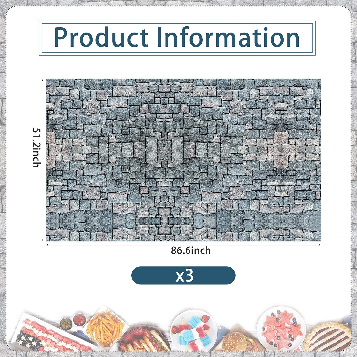 3 Packs Cobblestone Tablecloth Stone Printed Table Cover Medieval Table Decoration Plastic Tablecloth Stone Brick Tablecovers fo