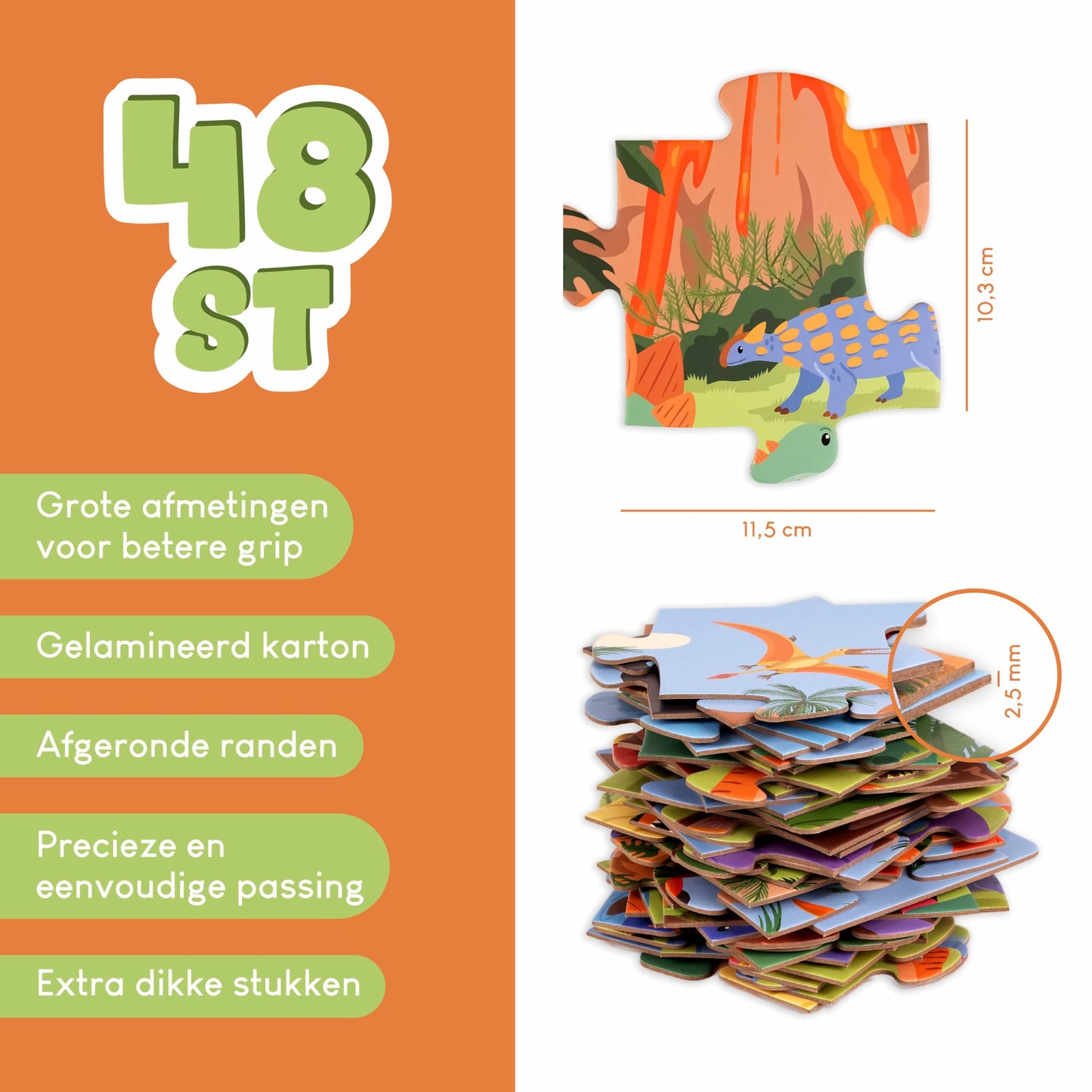 BONNYCO Giant Dinosaur Floor Puzzle - 48 Large Pieces, 36.2 x 24.4 in, Educational Kids Toy for Ages 2-8, Cardboard Model GE0134