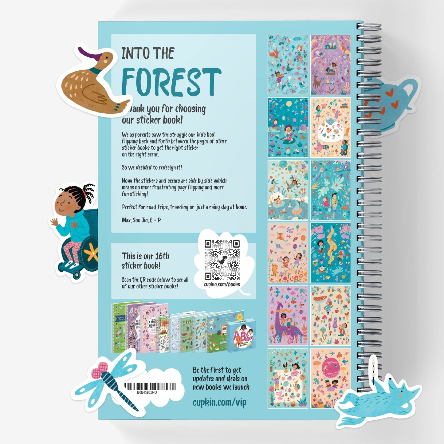 Into The Forest Stickers + Coloring Book By Cupkin: Innovative Side By Side Sticker Books Lays Flat - Spiral Binding - 500+ Natu