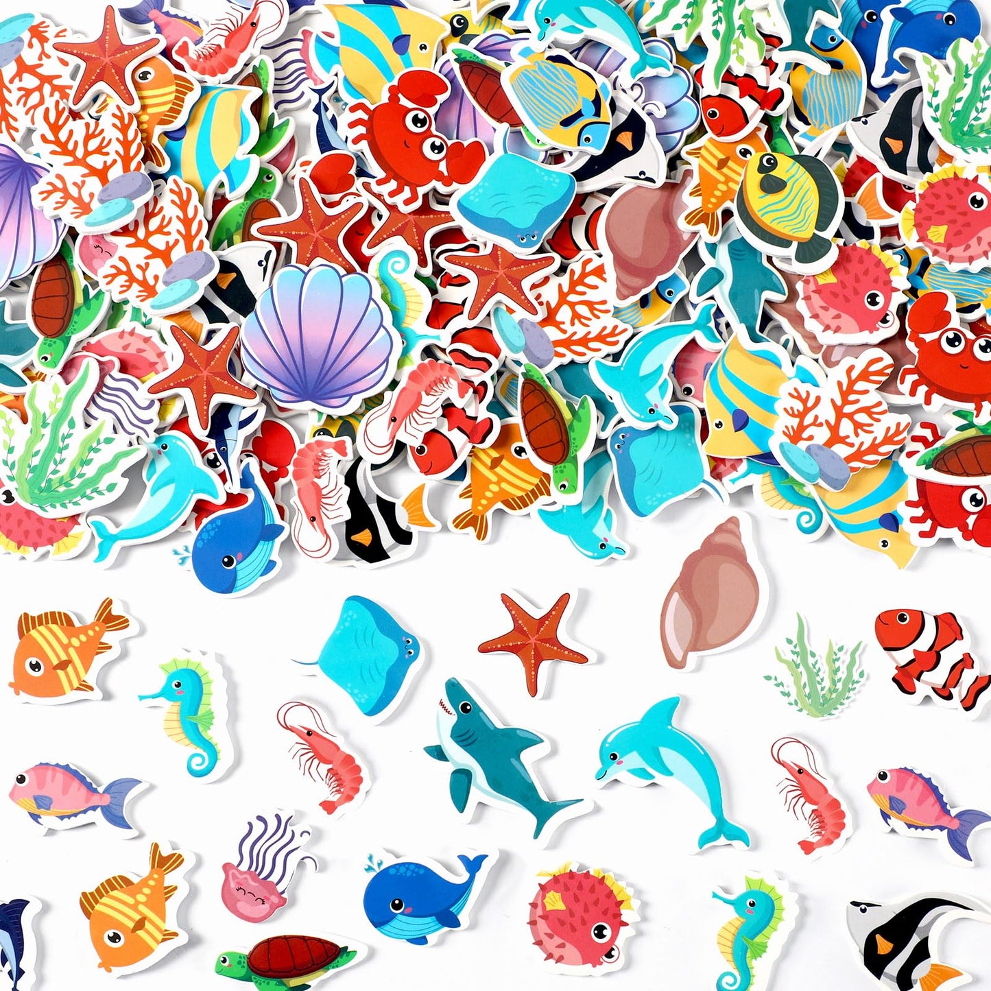 Julbear 300 Pieces Ocean Sea Animal Foam Stickers Bulk Self-Adhesive Tropical Fish Sea Creature Stickers Sea Turtles For Arts Cr