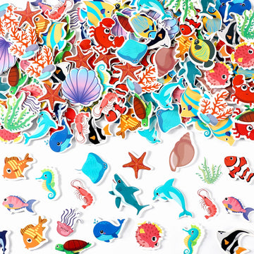 Julbear 300 Pieces Ocean Sea Animal Foam Stickers Bulk Self-Adhesive Tropical Fish Sea Creature Stickers Sea Turtles For Arts Cr