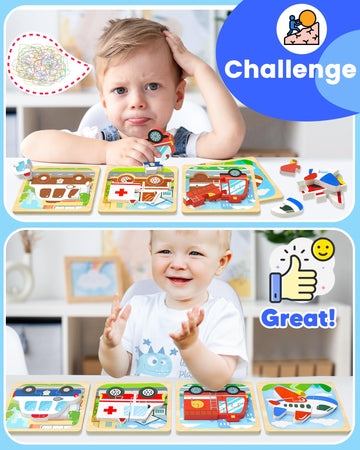 Benresive Wooden Toddler Puzzles, Montessori Toys For 1 2 3 Year Old Boys, Toys For 1 2 3 Year Old Boy Birthday Gifts, 4 Pack Ve