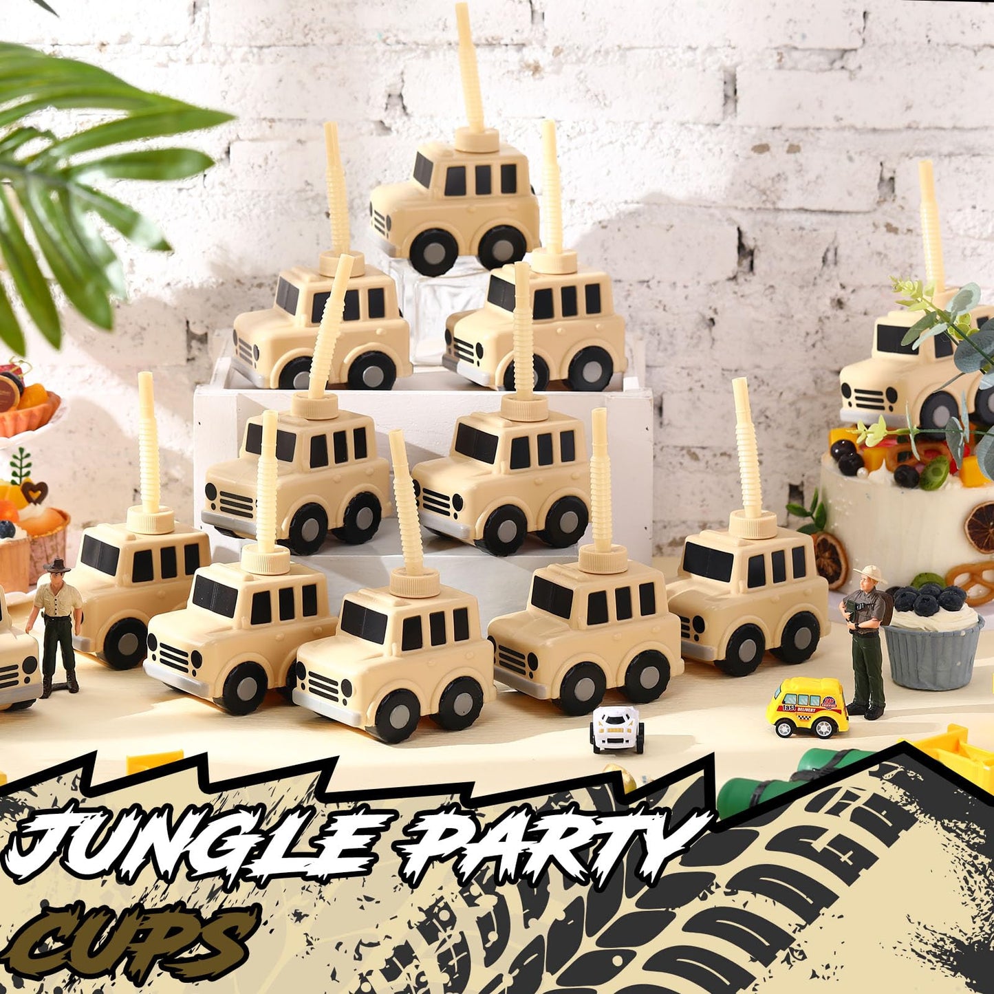 Tanlade 12 Pcs Vehicle Party Favor Gift Supplies SUV Cups with Straws, Plastic SUV Vehicle Shape Cup Reusable Vehicle Party Plas