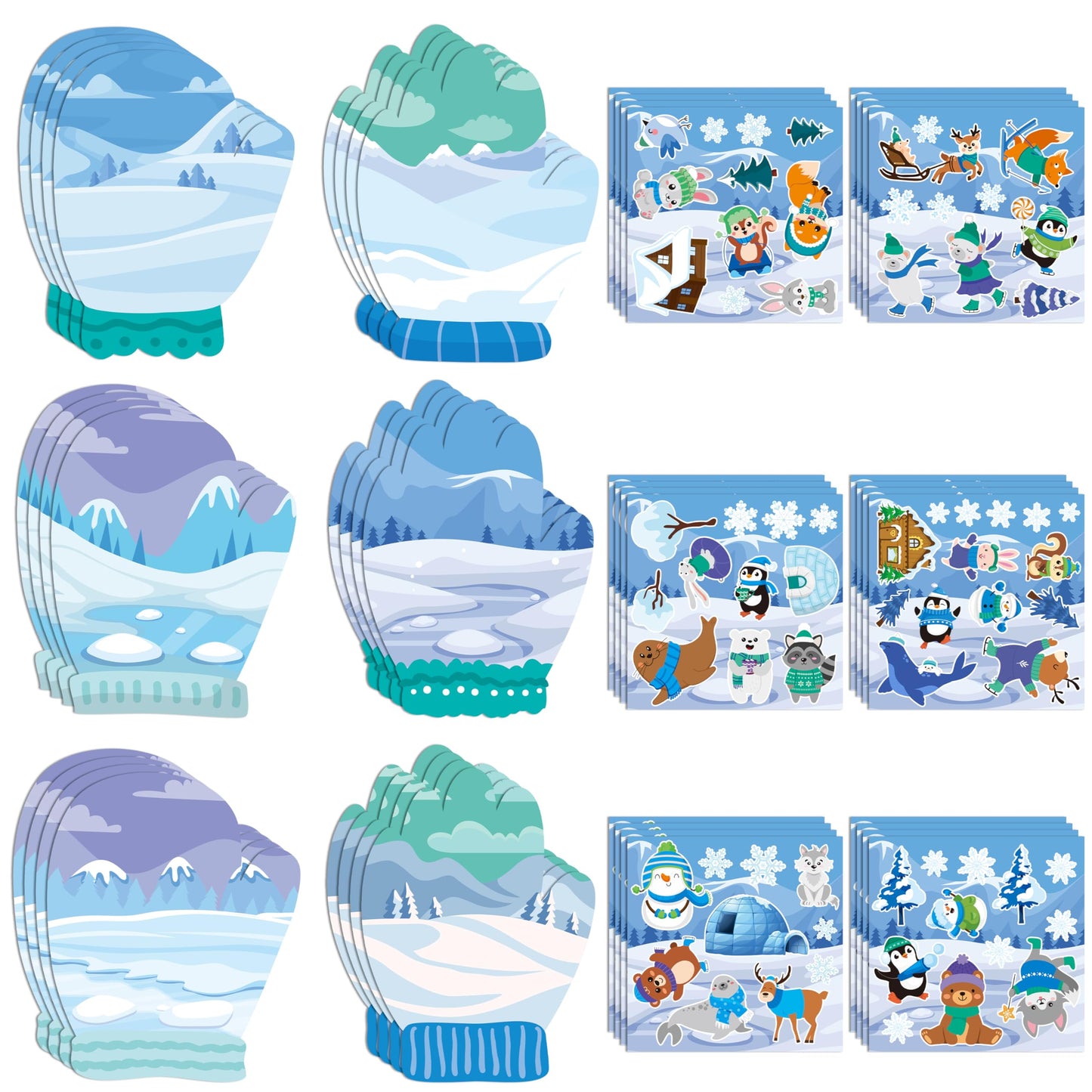 CY2SIDE 24 Set Polar Animal Glove Stickers Scene for Kids Make A Polar Glove Sticker Scene with Polar Animal Make Your Own Polar