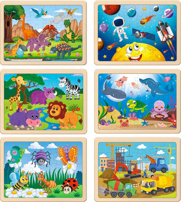 Wooden Puzzles For Kids Ages 4-6, 6 Packs 30 Pcs Jigsaw Puzzles For Kids Ages 3-5 | 4-8, Wooden Puzzles For Toddler Children Lea