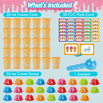 Aizweb Ice Cream Alphabet Learning Toys,Color Sorting Matching Letter Game For Toddlers,Stacking Montessori Preschool Kindergarten Learning Activities,Educational Abc Fine Motor Skills Toys