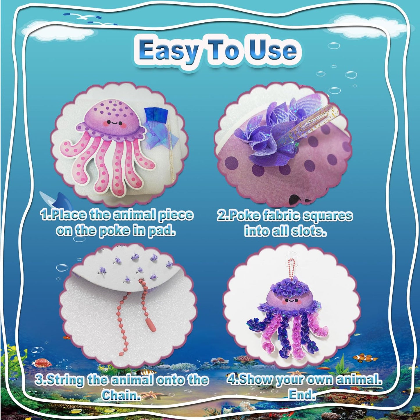 JRD&BS WINL Magical Ocean Animal Poke Art - Dolphin, Jellyfish, Seahorse, Turtle, Octopus | No-Mess Craft Kit for Kids 4-9 | Mar