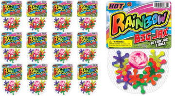 Ja-Ru Jumbo Jax Toy Set W/Rubber Ball (12 Jax Set) Rainbow Neon Color Jacks Game For Kids & Adults. Classic Retro Toys. Bulk Birthday Party Favors Vintage Stocking Stuffers Pinata Filler. 731-12P