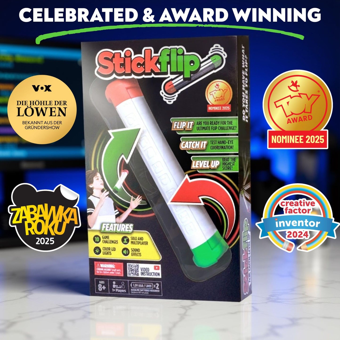 Stickflip How Many Flips can You Throw? | Electronic Flip Challenge Game | Auto-Counting Skill Toy for Kids, Teens & Adults | 10