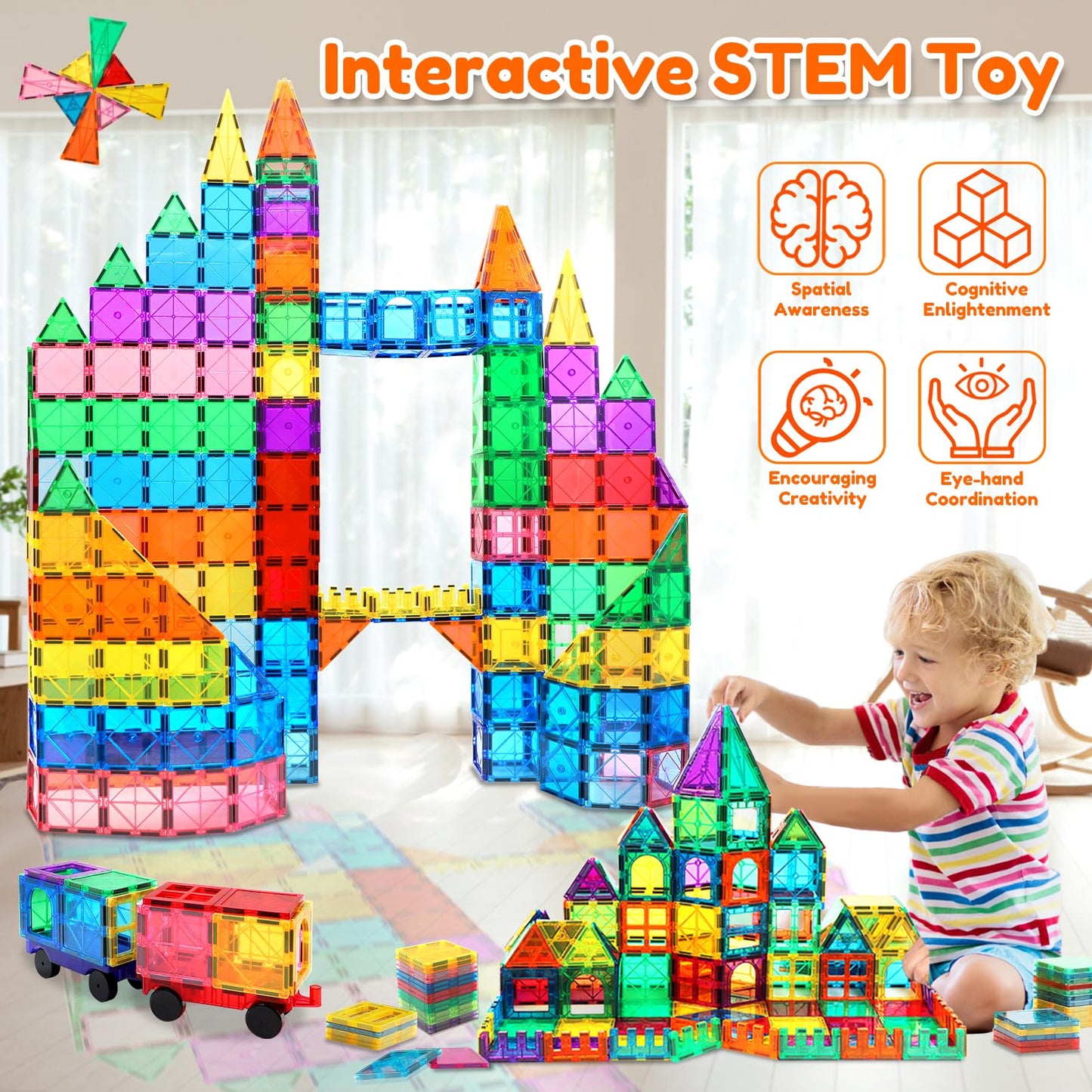 Magnetic Tiles,100PCS Magnet Building Blocks for Kids Educational Magnetic Blocks Sensory Toys Montessori Stacking Gift for 3 4