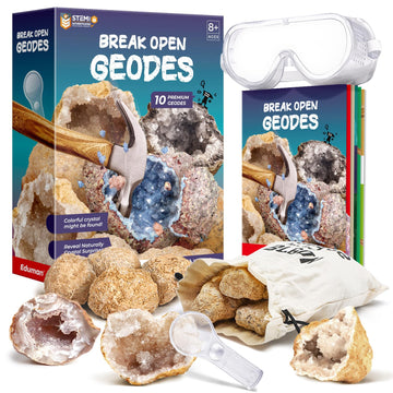 Eduman Geodes With Crystals Break Open 10 Premium Geode Kit - Geology Geodes Crystals Science Kit - Stem Educational Crystal Toys Gifts For Boys And Girls(Potential For Coloured Geodes Crystals)
