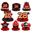 Happy 28Th Birthday Red And Black Table Honeycomb Centerpieces Balloons Theme Decor Table Decorations Table Toppers For Girls Women Princess 28 Years Old Birthday Party Bday Supplies Background Gold