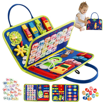 Tenfans Busy Board Montessori Toys For 1 2 3 4 Year Old, Toddler Toys, Sensory Toys Preschool Learning Toys Gifts For Toddlers, Autism Toys, Educational Travel Toy For Fine Motor Skills
