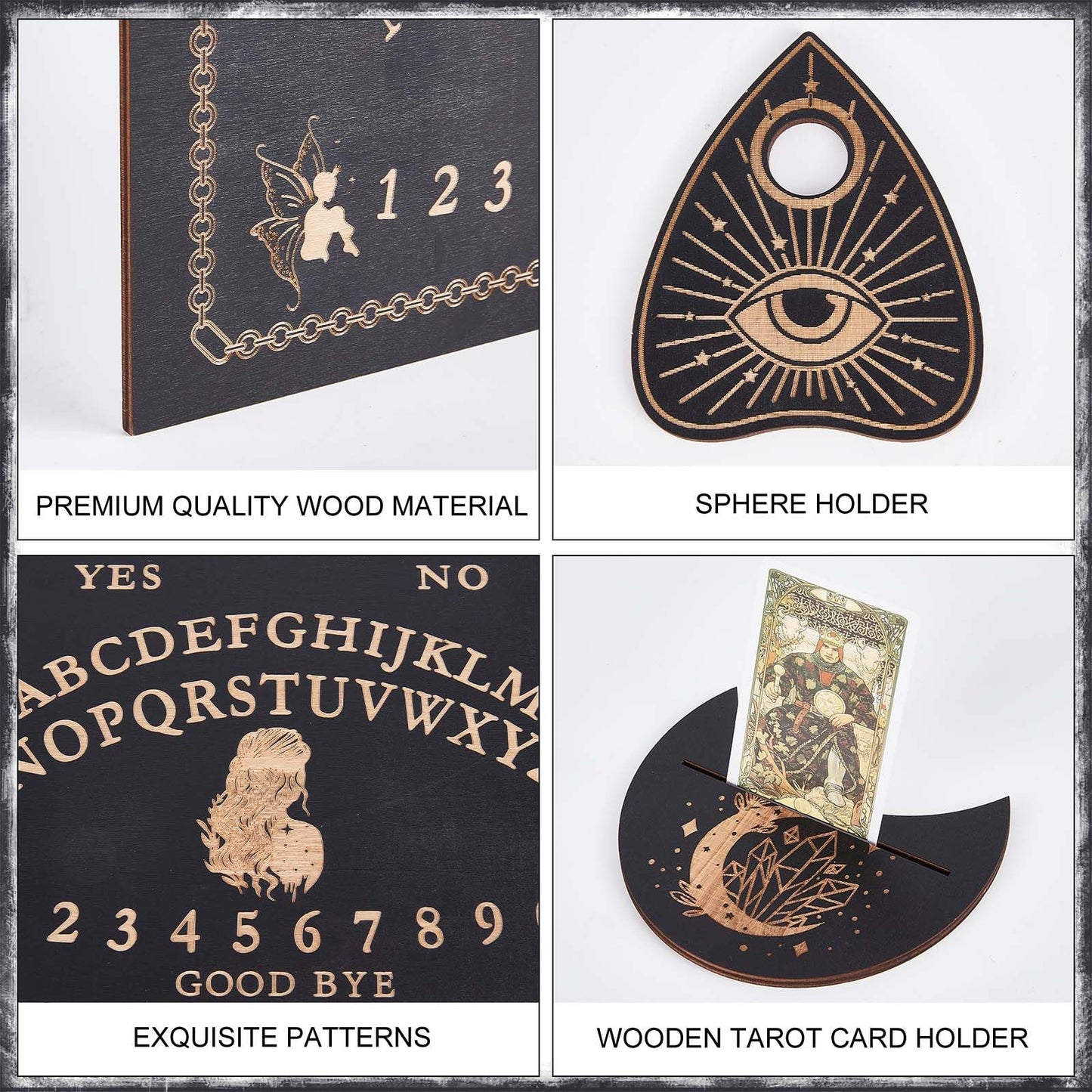 Creatcabin 3Pcs Wooden Spirit Board Kit Tarot Card Stand Holder Women Tarot Card Altar Stand Display Rack Talking Boards With Pl