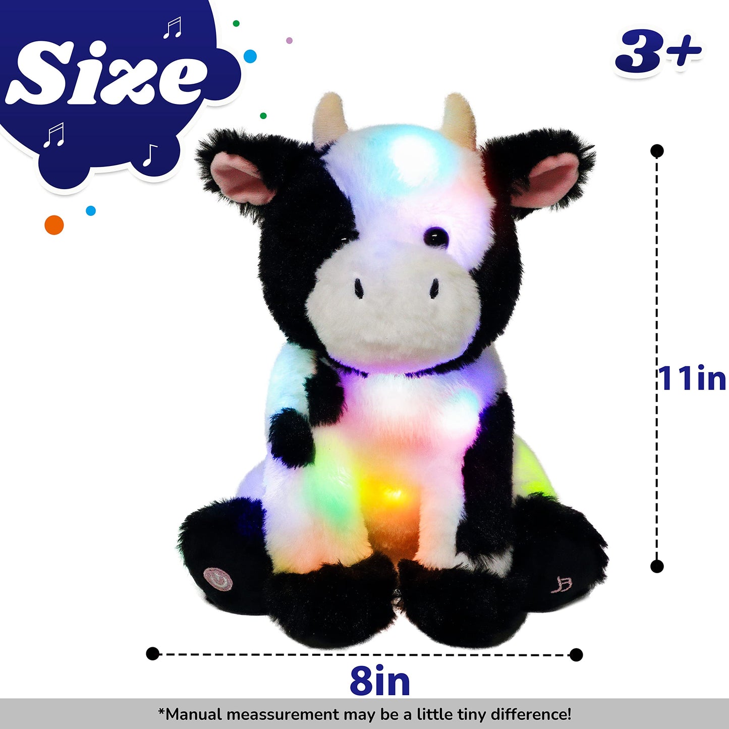 Cuteoy Cow Led Musical Stuffed Animal Light-Up Singing Plush Adjustable Volume Lullaby Plushies Birthday Christmas Toy Gifts For Kids Toddler Girls, 13'
