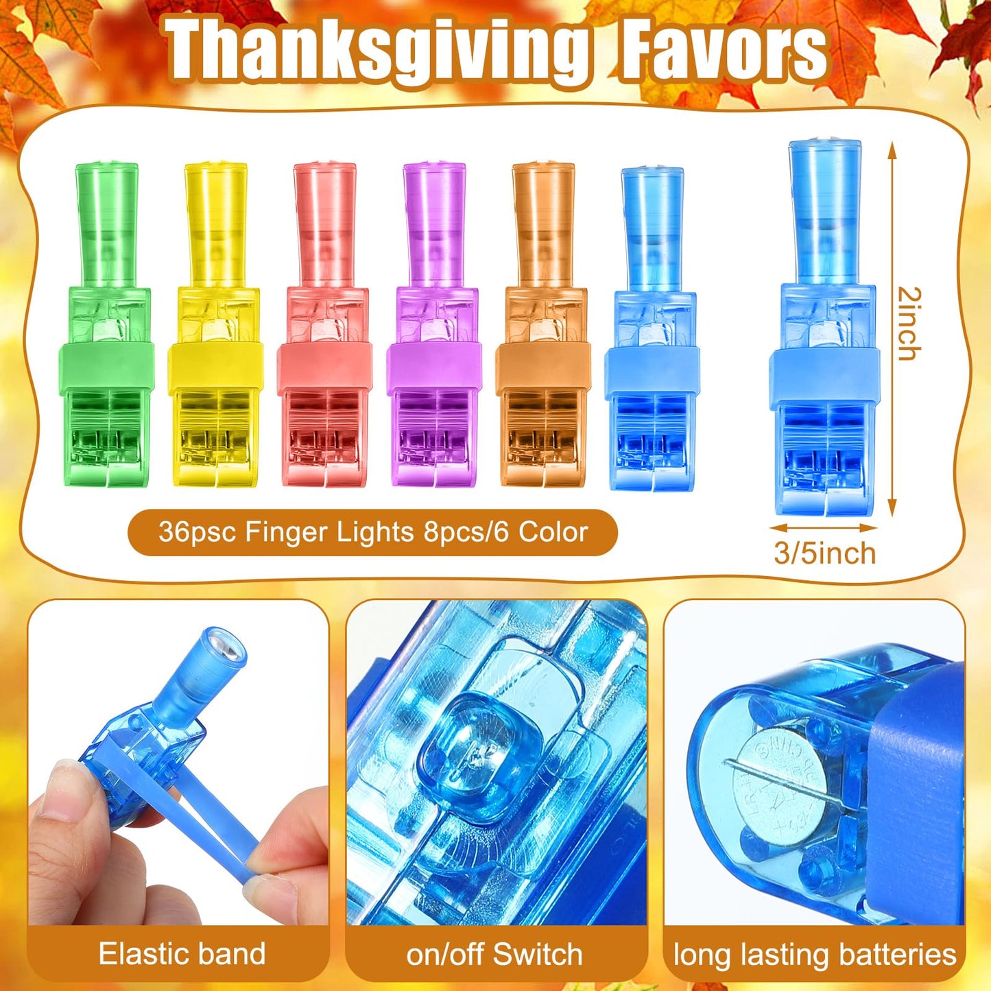 Capoda 36 Pcs Thanksgiving Party Favors LED Light up Finger Lights Gifts Glow in The Dark Light Ring Flashlight Gift for Piata F