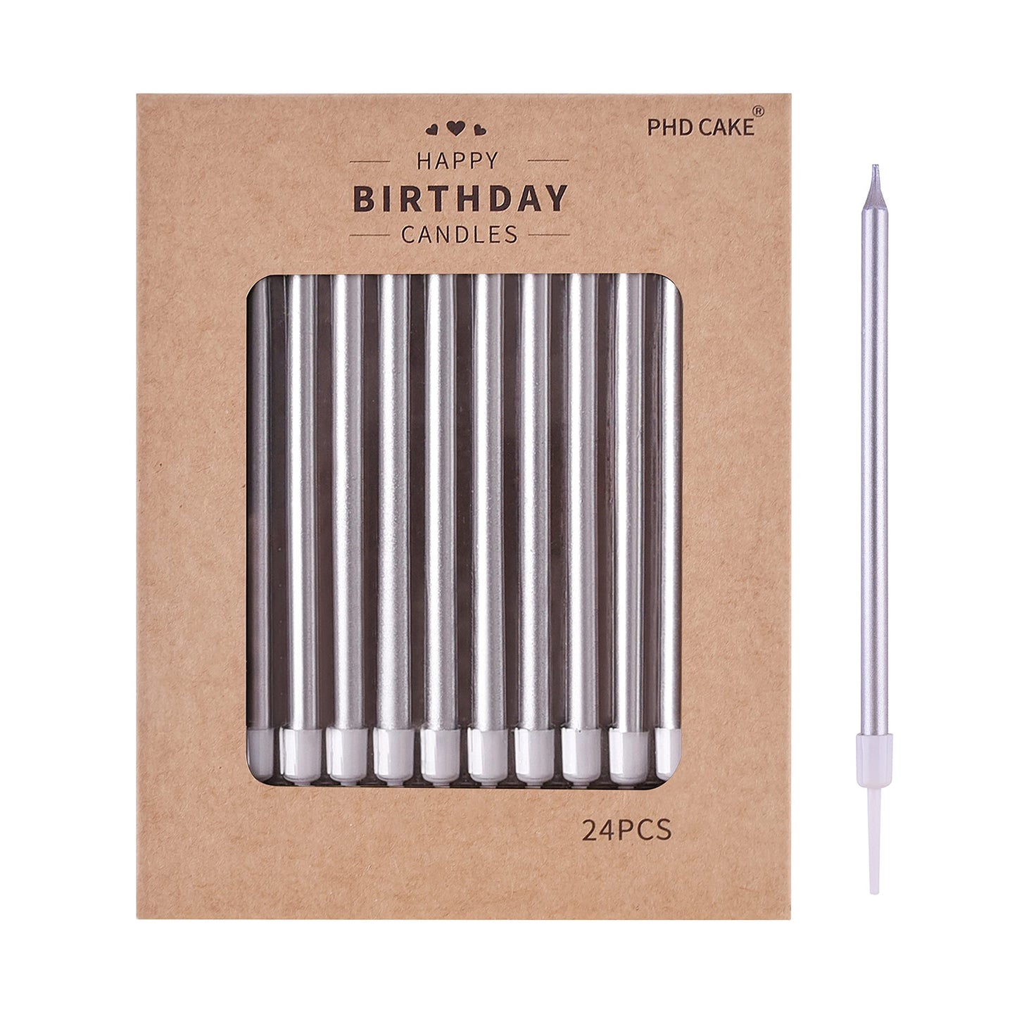 PHD CAKE Silver Long Thin Metallic Birthday Candles, Cake Candles, Birthday Parties, Wedding Decorations, Party Candles