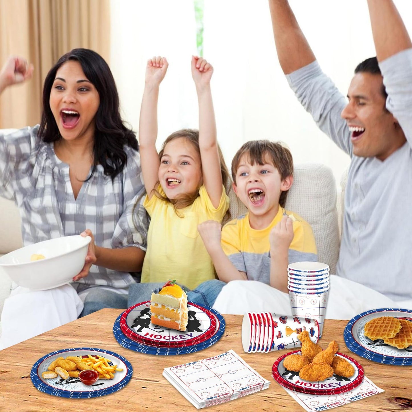 104 PCS Hockey Party Table Supplies Kit Serve 26, Includes Dinner Plates, Dessert Plates, Napkins, Cups for Ice Hockey Birthday