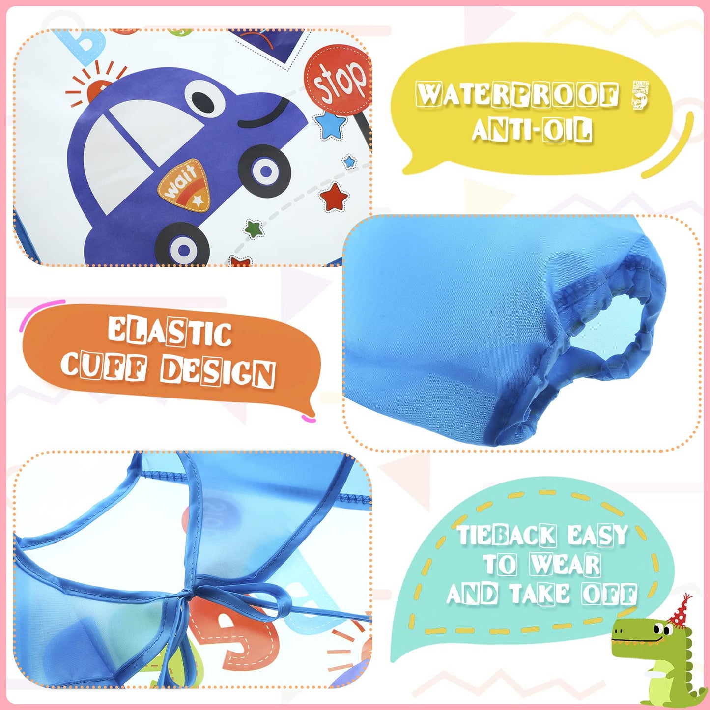 Jagely 12 Pcs Kids Art Smocks Toddler Smock Waterproof Painting Aprons Children Apron With Long Sleeve Washable Bib For Baby Eat