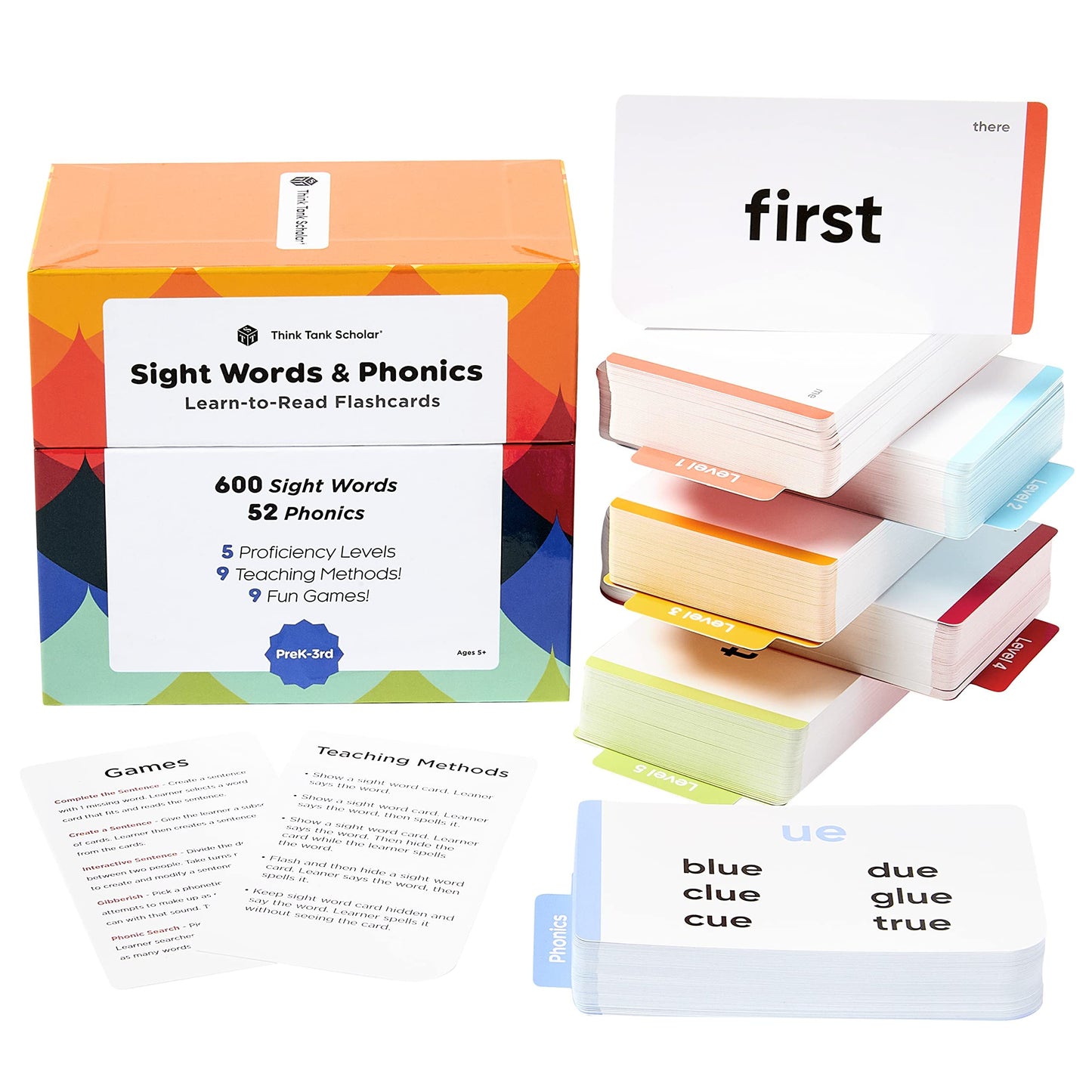 Think Tank Scholar 652 Sight Words/Phonics Flash Cards, Learn To Read: Cvc Blends, Short/Long Vowel Sounds, Dolch & Fry High Fre