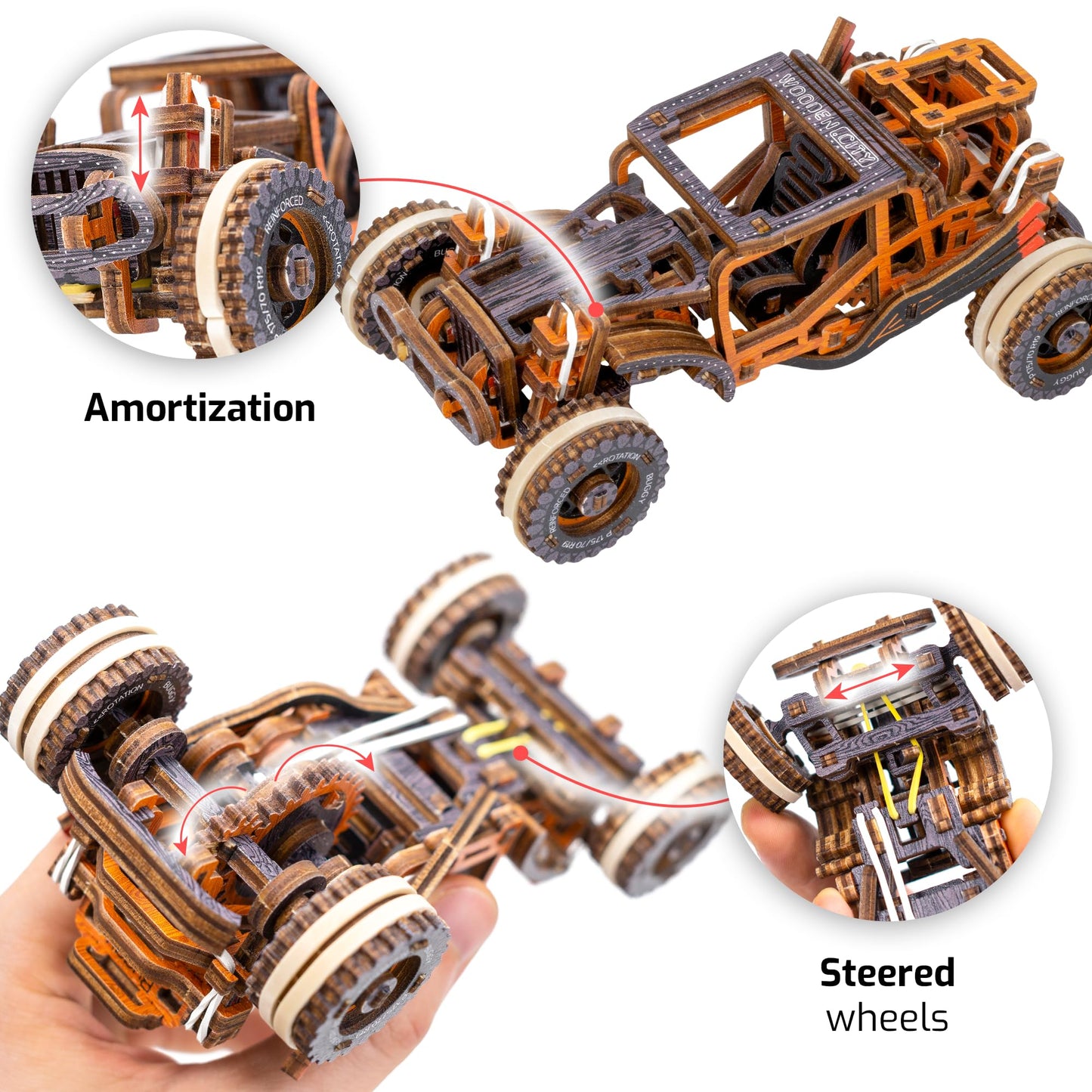 WOODEN.CITY Engineering DIY Wooden Model to Built - Model Car Kits - enhanced 3D Wooden Puzzles for mature-themeds - Detailed Model Kits for Enthusiasts and Collectors (Dune Buggy Car Puzzle Model)