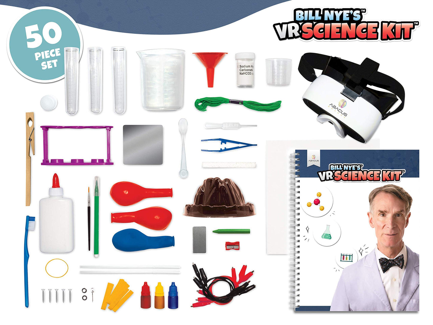 Abacus Brands Bill Nye'S Vr Science Kit - Virtual Reality Kids Science Kit, Book And Interactive Stem Learning Activity Set (Full Version - Includes Goggles) - For Ages 8 And Up