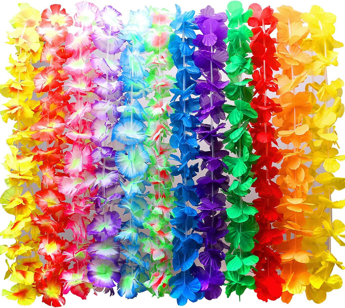 Myamy 36 Counts Hawaiian Leis Necklace Tropical Luau Hawaii Silk Flower Lei Theme Party Favors Wreaths Headbands Holiday Wedding