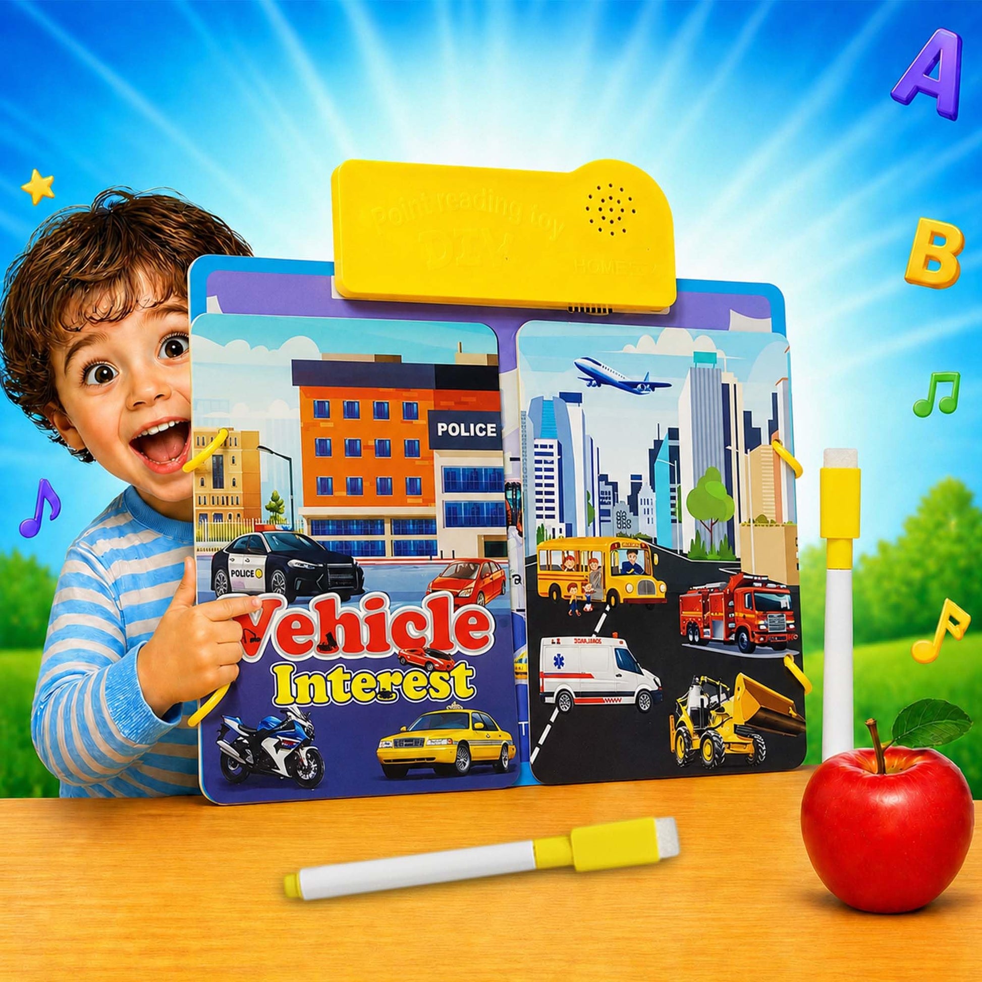 Nhr Interactive Musical Vehicles Educational Phonetic Learning Book For Kids, Diy Point Reading Audio Book, Smart Learning Toy F