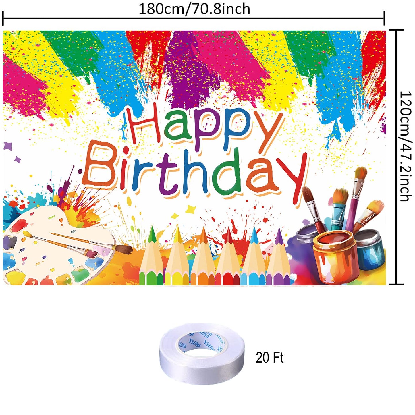 Yilzo Art Painting Backdrop - Happy Birthday Banner, 70.8 x 47.2 Inch, Graffiti Photography Background for Artist Theme Party