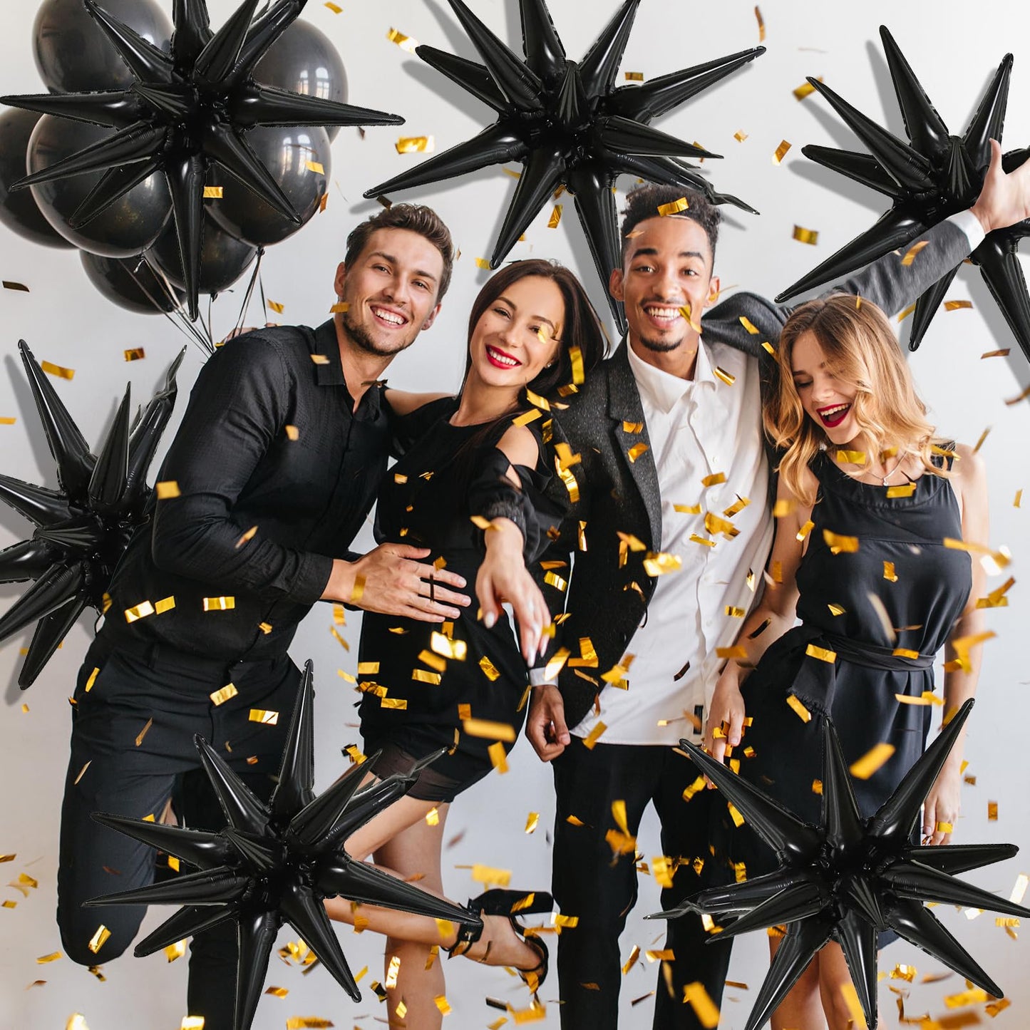 6PCS Star Balloons, 22Inch Large Black Star Balloon Explosion Foil Balloons Cone Spike Balloon for Birthday Graduation Wedding A