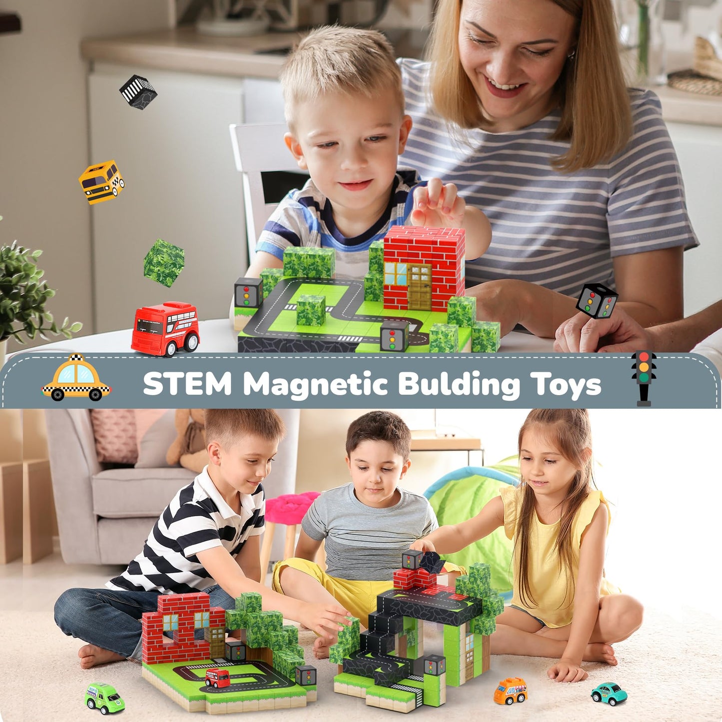 Dulsaera Magnetic Blocks 110Pcs With 5 Car Toys, Mine City Building Blocks Set, Toys For Boys & Girls Age 4-6, 6-8, Stem Montess
