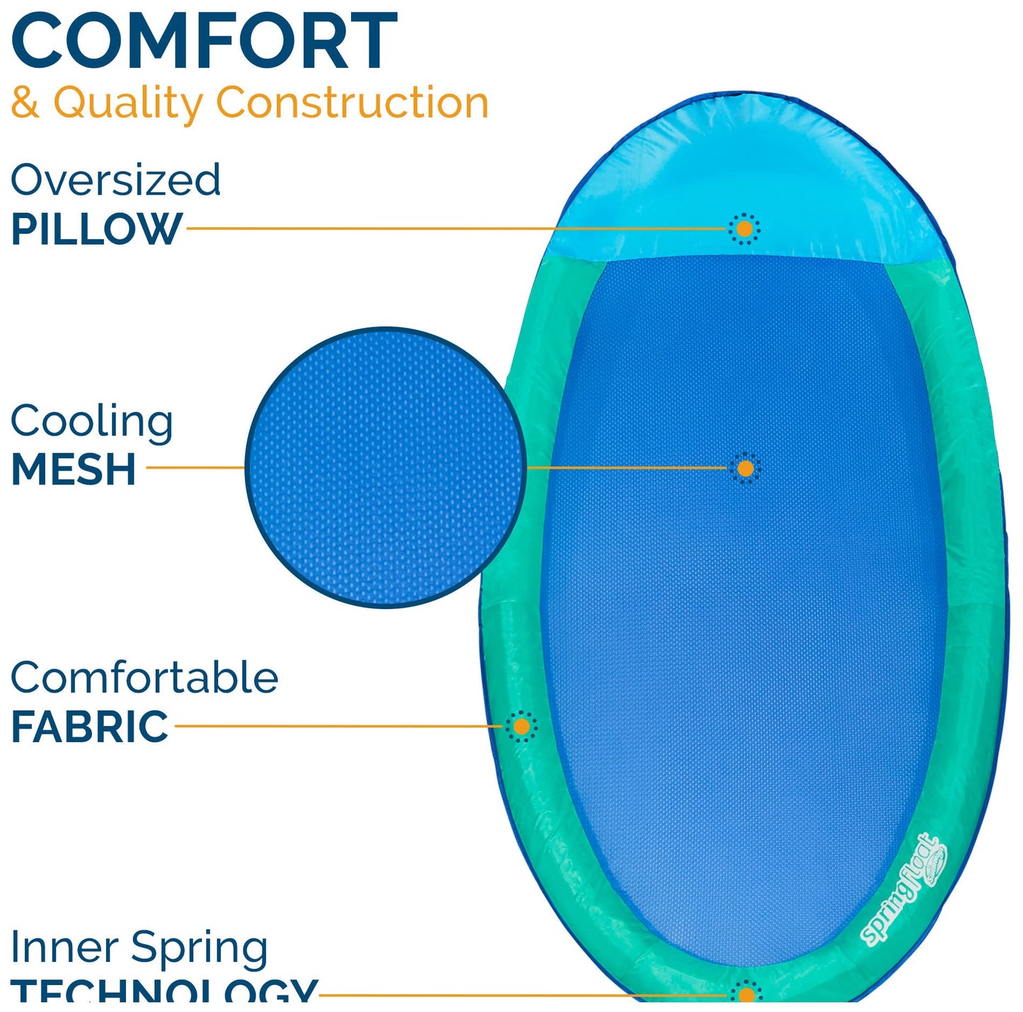 SwimWays Spring Float Original Pool Lounge Chair, Inflatable Adult Floats, Aqua, Fast Inflation, Model 6061741, Ages 15 & Up