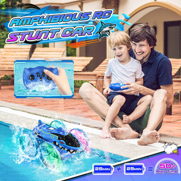 Toys For Ages 5-7 Boys, Amphibious Remote Control Car 4Wd Waterproof 2.4Ghz Fast Stunt Rc Car 360 Rotating With Lights Xmas Gift