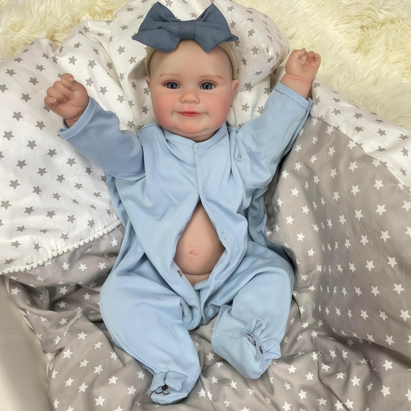 Joyarr Reborn Baby Doll, 20 Inch Lifelike Smiling Newborn Girl Doll Blue Eyes With Realistic Features, Soft Full Vinyl Body Pose