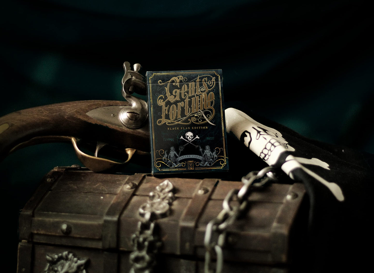 GENT SUPPLY CO. Gents of Fortune Playing Cards - Black Flag Edition, Waterproof, Black PVC Plastic, Multi-Color (Gold, Silver, White, Red)