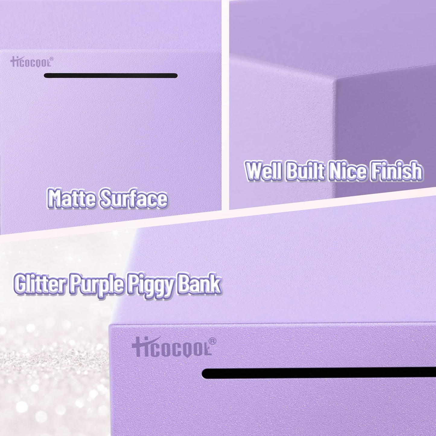 Hicocool Piggy Bank For Adults Must Break To Open, Stainless Steel Money Saving Box (Purple, 5.9 Inch)