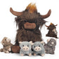Xyhqyb Highland Cow Stuffed Animal, 5 In 1 Realistic Highland Cattle Plush Toy Scottish Highland Cow With 4 Cuddly Little Cattle