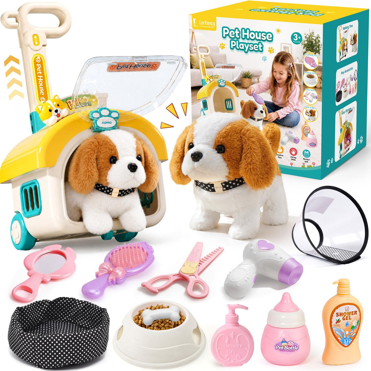 Lorfancy Electronic Walking Dog Toy for Kids with Portable Puppy Stroller