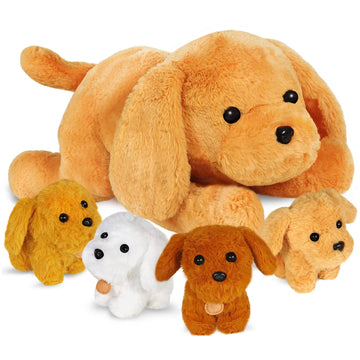 Kmuysl Puppy Stuffed Animals Toys For Ages 3 4 5 6 7 8+ Years Old Kids - Mommy Dog With 4 Baby Puppies In Her Tummy, Idea Xmas B