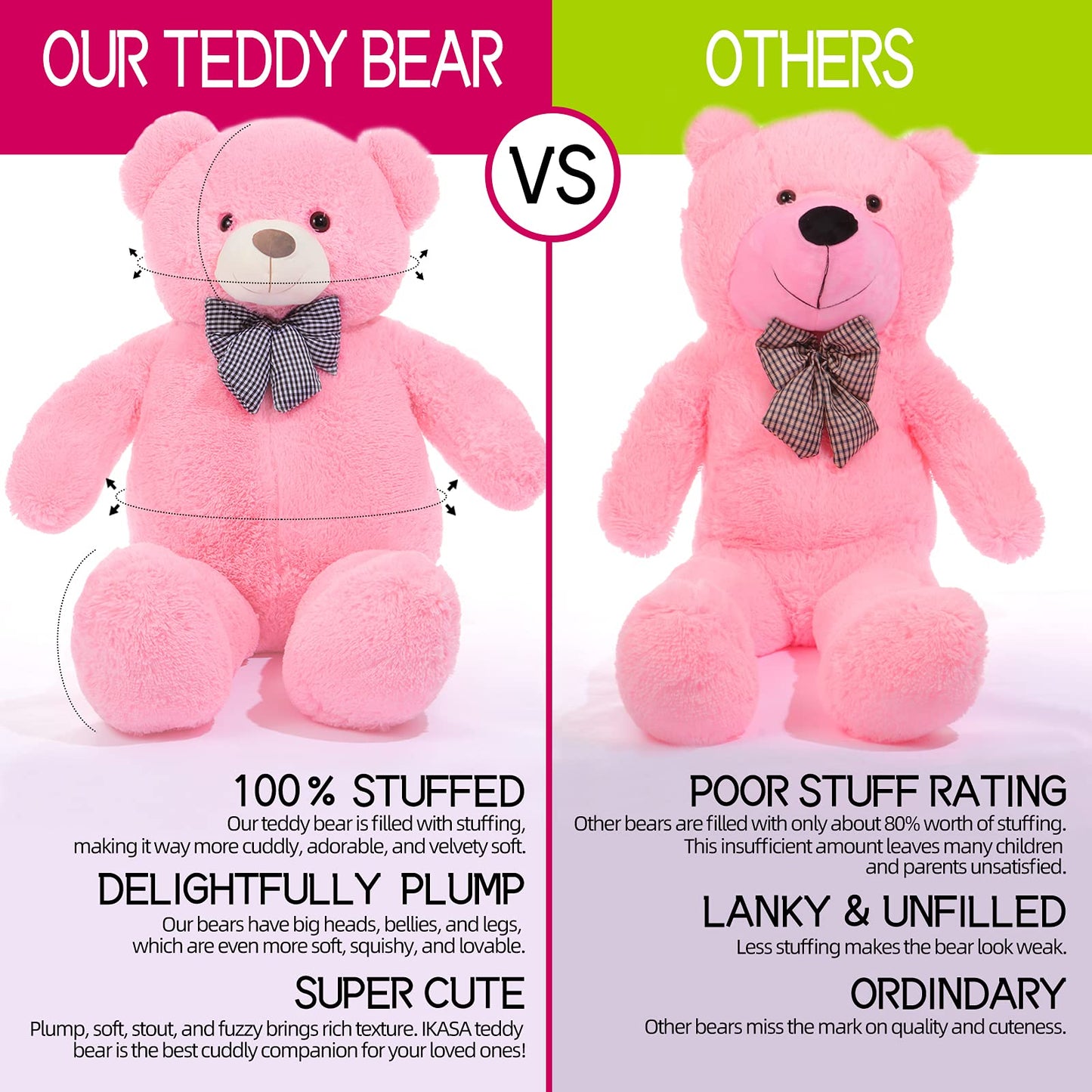 Ikasa Giant Teddy Bear Plush Toy Stuffed Animals (Pink, 30 Inches)
