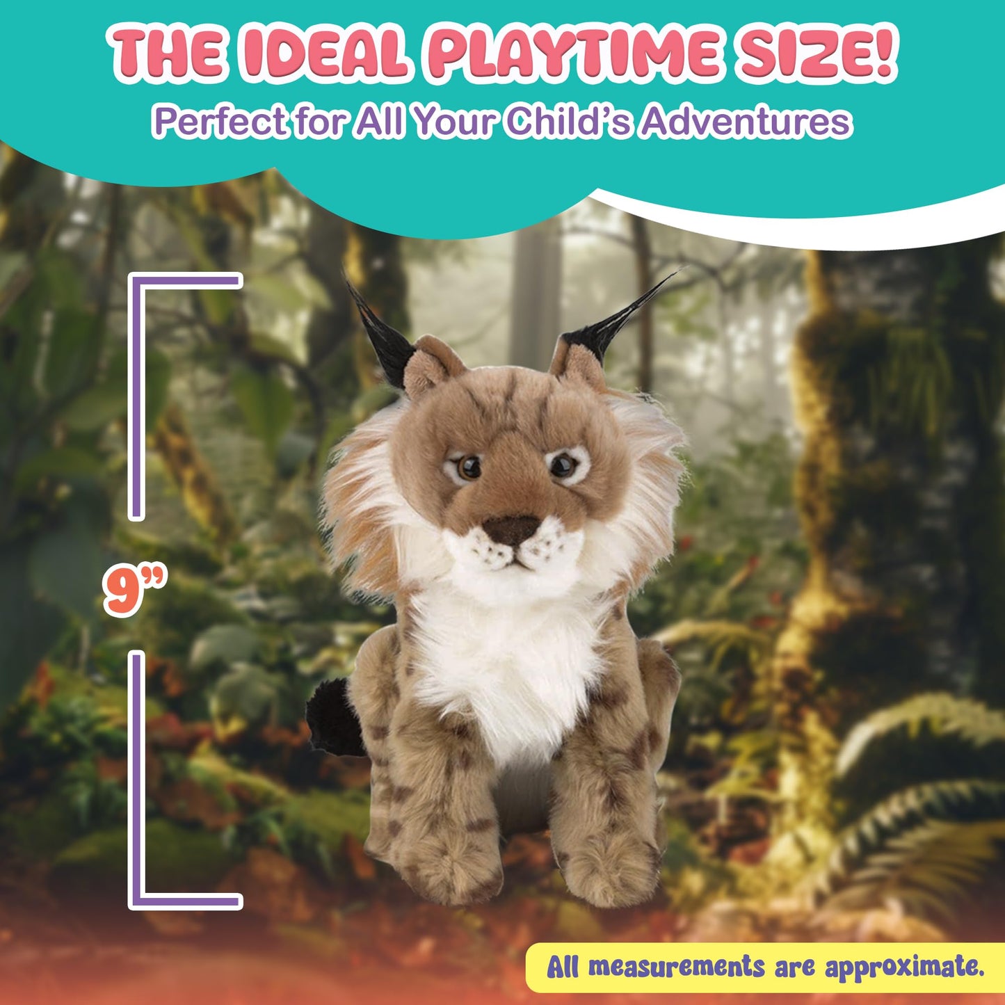 Forest & Twelfth 9'' Stuffed Lynx Plush, Heirloom Collection Stuffed Animal, Premium Materials, Best Gift For Kids Age 3+, Nurse