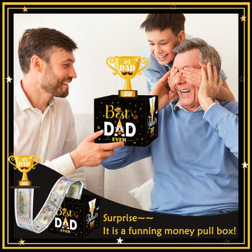 Meiidoshine For Dad, Money Box For Cash Pull, Surprise Money Holer With 50Pcs Transparent Bags, A Funny Way To Give Cash As Gran