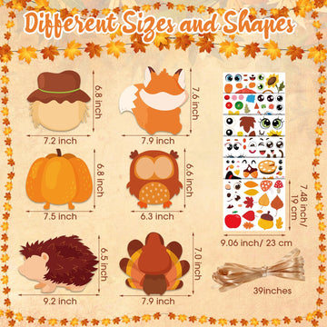 Pasimy 24 Sets Thanksgiving Crafts Kits DIY Fall Autumn Ornaments Turkey Scarecrow Pumpkin Owl Sticker Crafts Autumn Harvest Cra