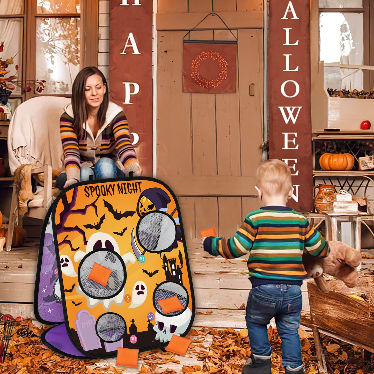 Halloween Games For Kids Party, Spooky Grim Reaper Bean Bag Toss Games Halloween Party Games Favors Carnival Games For Kids Scho